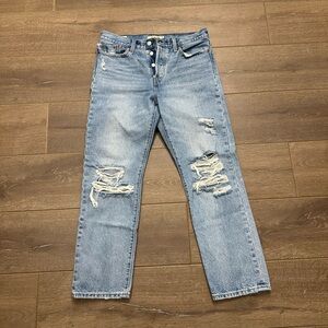 Levi's Light Blue Distressed Straight Leg Jeans